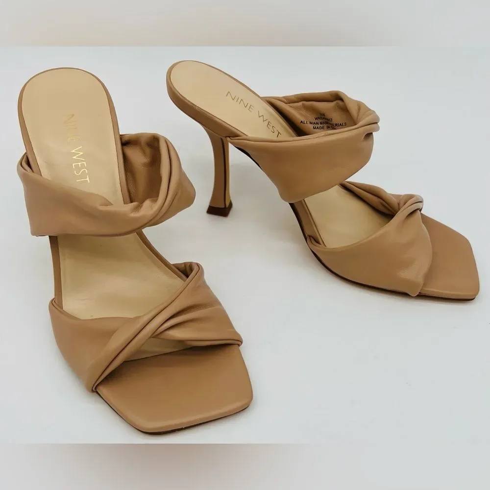 New! NINE WEST Women’s Sashah 3 Heeled Dress Sandals Light Natural - Picture 4 of 16